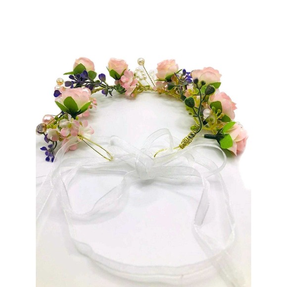 Flower Crown Floral Wreath BOHO Garland Headband for Communion Wedding Festivals - Picture 2 of 7